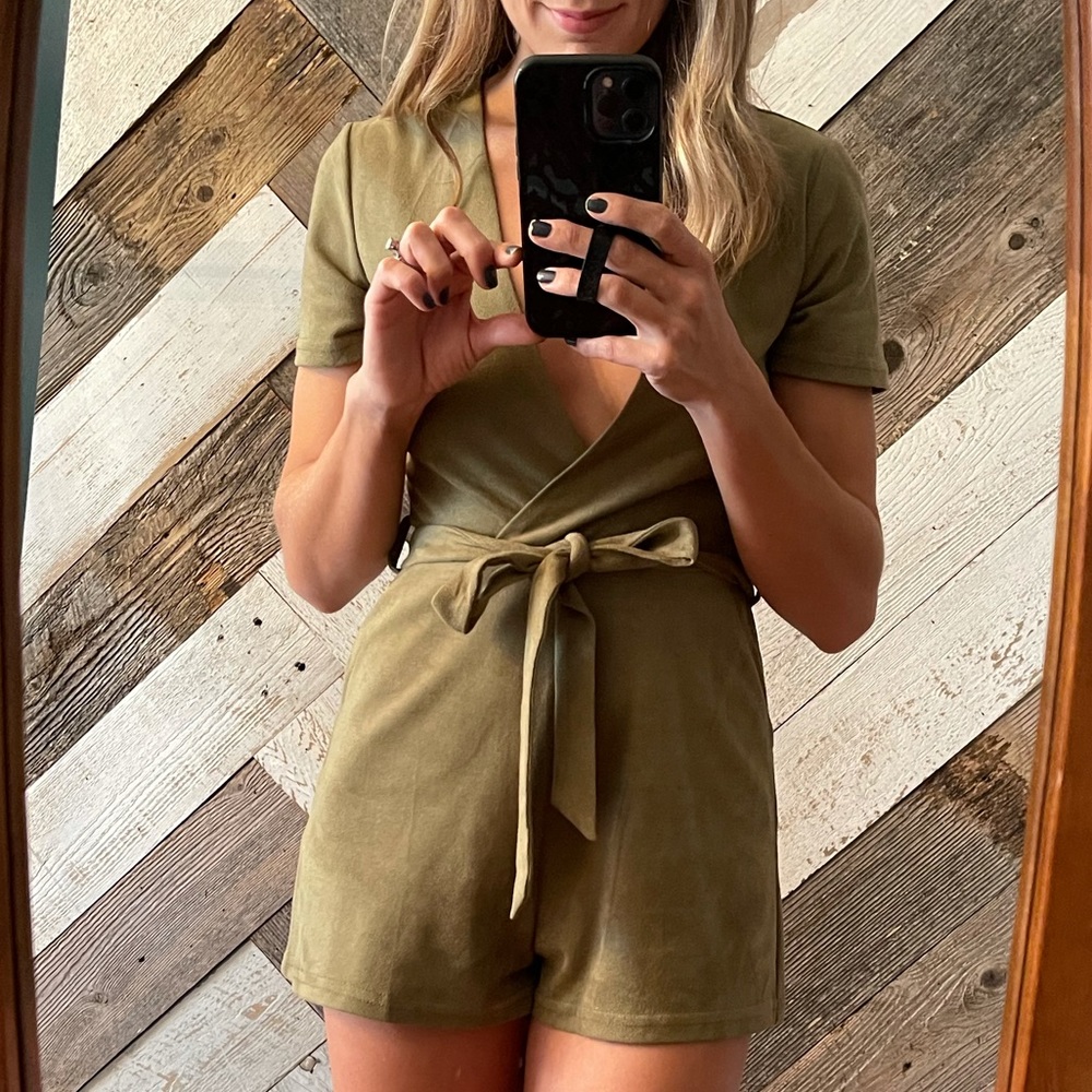 Faux Suede Green Romper